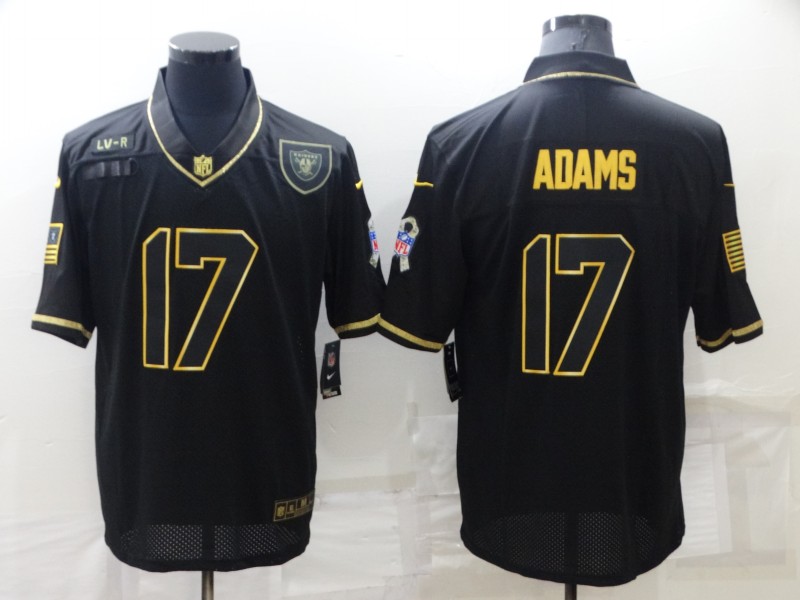 Men Oakland Raiders 17 Adams Black Retro Gold Lettering 2022 Nike NFL Jersey